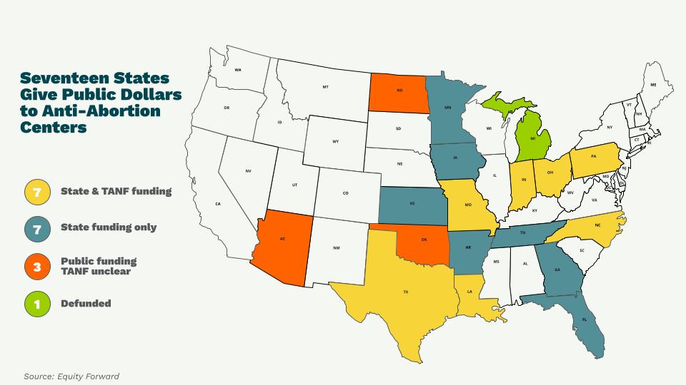 Map of states that fund anti abortion centers